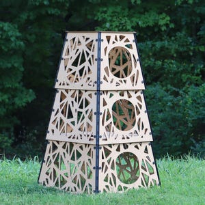 Cat furniture tower tree house | DIY paintable stainable mdf laser cut wood boxes | Cat Homes Play Sleep Hide | Broken Glass Design