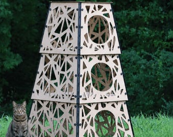 Happystack® 3-Level DIY Cat Tower – Modular Laser Cut Wood House, Stackable