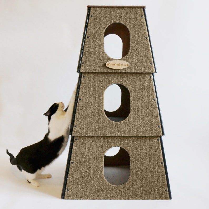 Cat Tree House Modern Cat Home Cat Tower Scratching Post Large or Small Cats Pet Furniture Multilevel Condo Square Happystack image 2