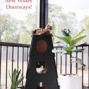 Cat Tree House Modern Cat Home Cat Tower Scratching Post Large or Small Cats Pet Furniture Multilevel Condo Square Happystack image 4