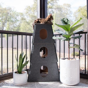 Cat Tree House Modern Cat Home Cat Tower Scratching Post Large or Small Cats Pet Furniture Multilevel Condo Square Happystack image 1