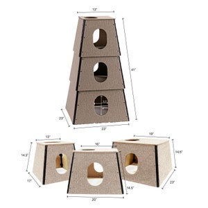 Cat Tree House Modern Cat Home Cat Tower Scratching Post Large or Small Cats Pet Furniture Multilevel Condo Square Happystack image 6