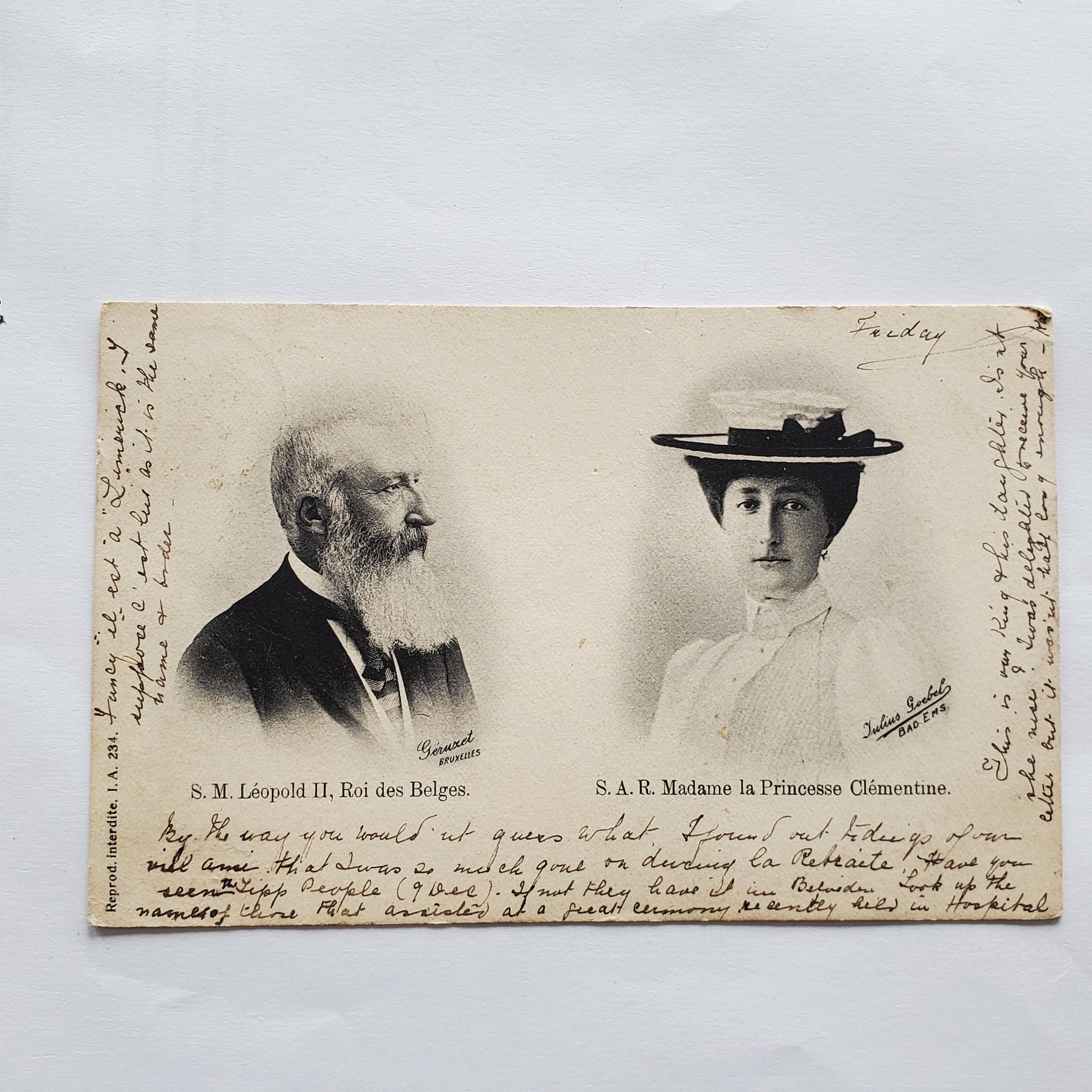 Vintage Postcard. Postmark 1904 King Leopold and Princess