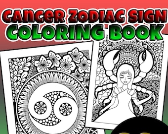 Cancer Zodiac Sign Coloring Book, Digital Download, Printable