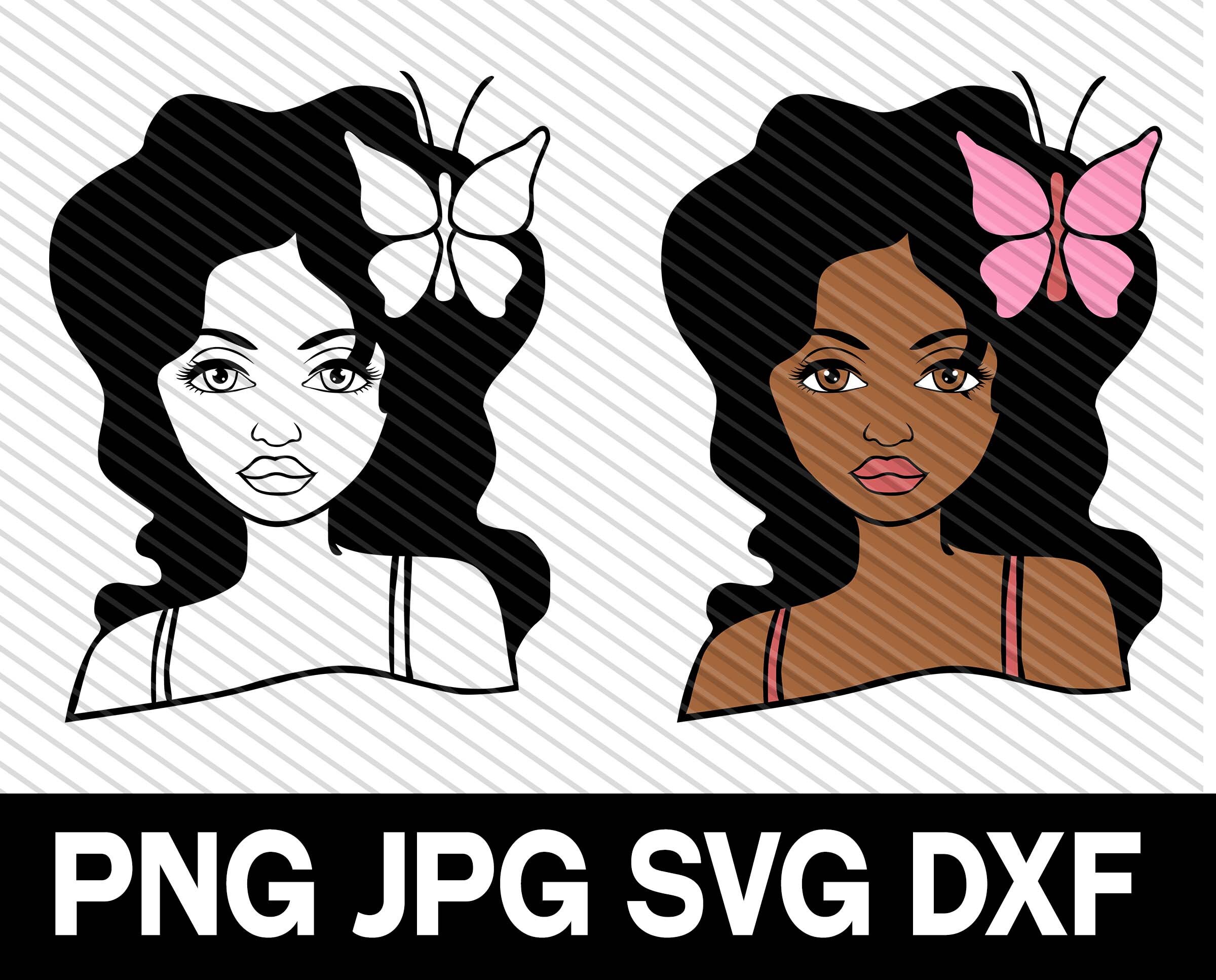 Download Butterfly Black Woman Svg Dxf Cut File Natural Hair Etsy