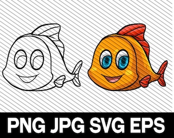 Cartoon Goldfish Clipart (svg, dxf, png, jpg) (Digital Download)