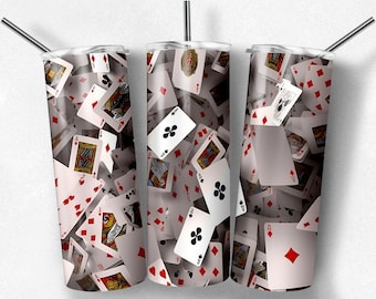 Playing Cards Tumbler Wrap: 20 oz Skinny Sublimation Design (Digital PNG JPG Download)