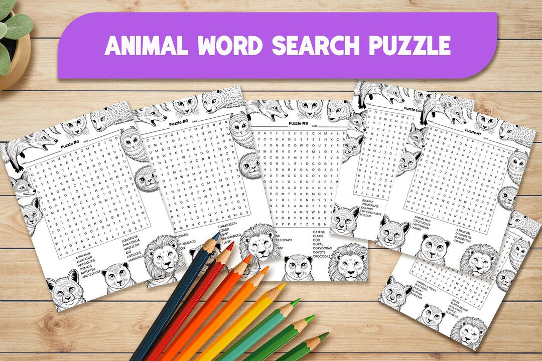 Animal Word Search Puzzle, Printable Puzzles for Kids, Digital Download ...