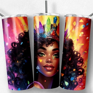 Black Princess Rainbow Crown Tumbler Wrap: 20 oz Skinny Sublimation (Digital PNG JPG Download)