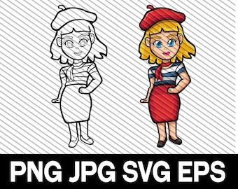 Paris, French Woman Clipart, SVG, DXF, Cut file, Red Girl, (Digital Download)