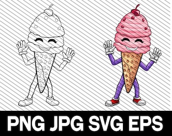 Ice Cream Mascot Clip Art: SVG, PNG, DXF Cut File (Digital Download)