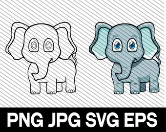 Cartoon Elephant Clipart: SVG, PNG, DXF Cut File (Digital Download)