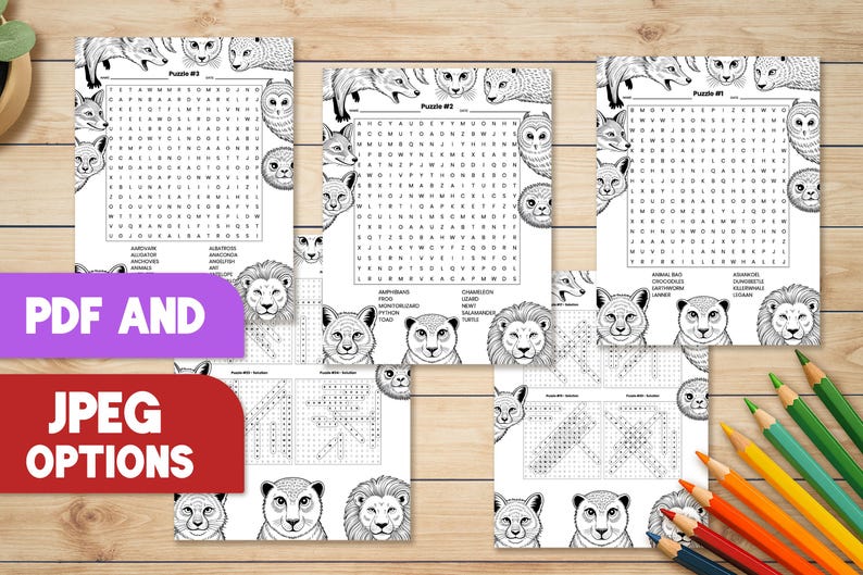 Animal Word Search Puzzle, Printable Puzzles for Kids, Digital Download ...