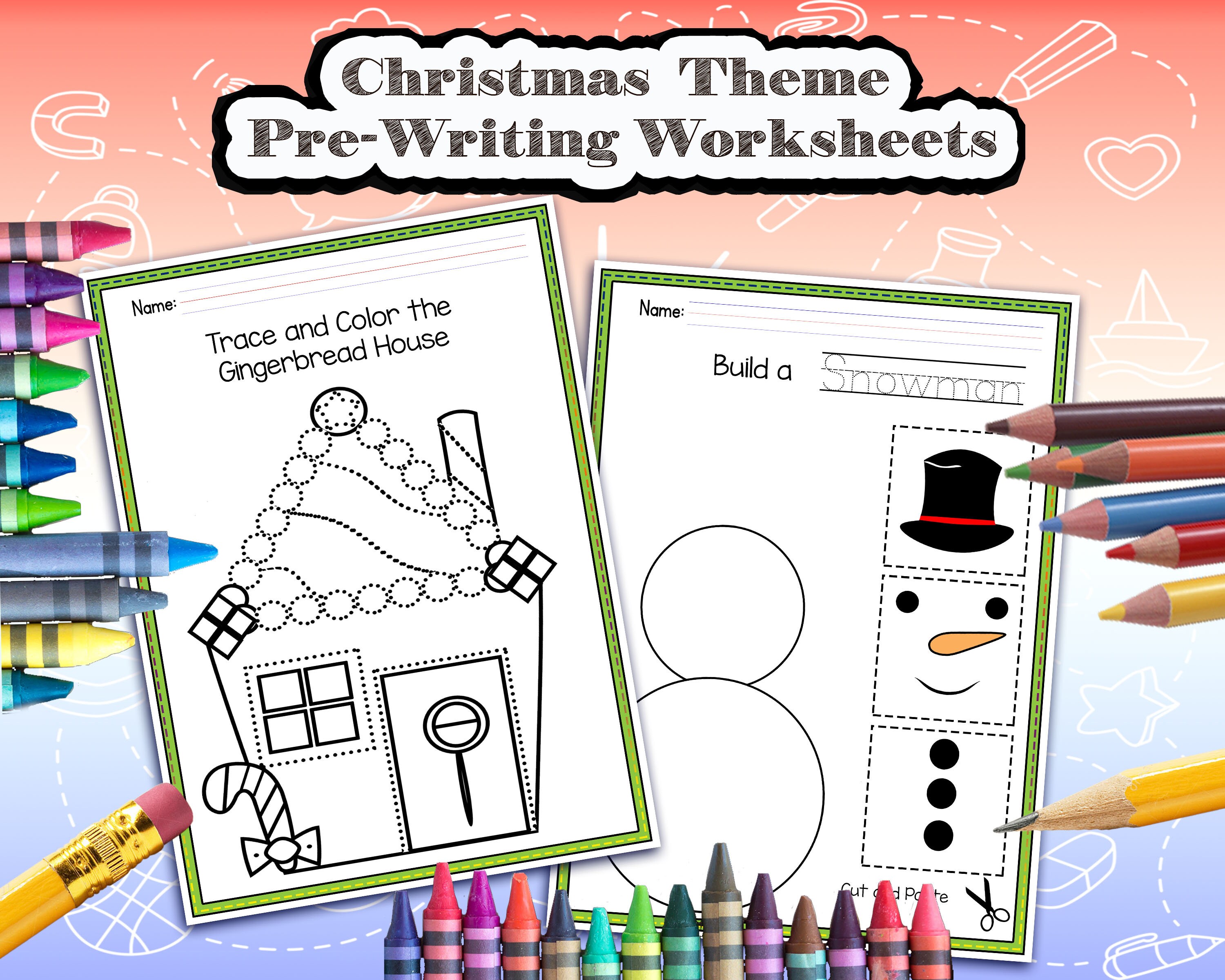 christmas pre writing worksheets printable worksheets etsy