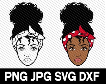 Bandana Hair Wrap, Black Woman, SVG, DXF, cut file, Natural Hair, Melanin, African Art