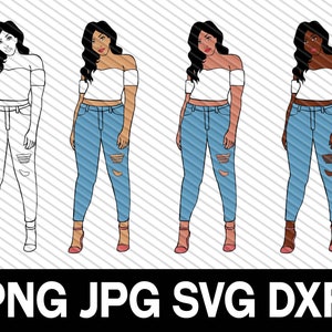 Curvy Black Woman Ripped Jeans SVG: Melanin Art (Digital Download)