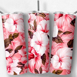 Pink Floral Tumbler Sublimation Design: Skinny Tumbler Wrap (Digital Download)