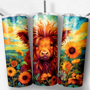 Highland Cow Sunflower Tumbler Wrap: Western Sublimation Design (Digital Download)