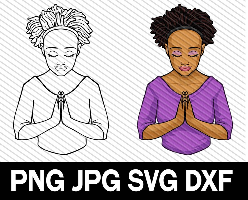 Download Black Woman Praying SVG DXF cut file Natural Hair | Etsy