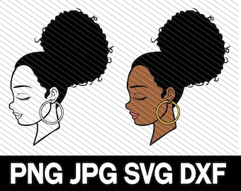 Black Woman Profile, African Woman Caressing Hair, SVG, DXF, cut file, Natural Hair, melanin