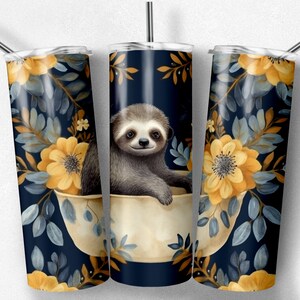 Cute Baby Sloth in Tub Tumbler Wrap 20 oz Straight and Tapered Skinny Tumbler Floral Sublimation Designs - Instant Digital PNG JPG Download