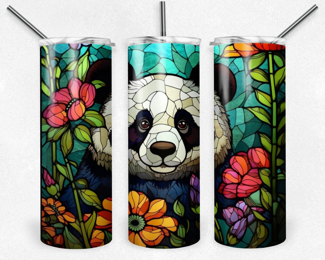 Stained Glass Panda Tumbler Wrap: Floral 20 Oz Skinny Design (digital ...