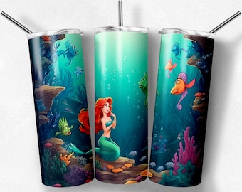 Mermaid Princess Tumbler Wrap: Under the Sea Cartoon (Digital PNG JPG Download)