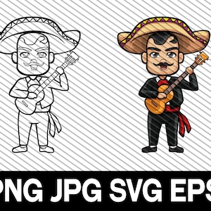 Mexican Man Clipart, Mexican Man, SVG, DXF, Cut file, Mexican, Guitar, Mexican Hat