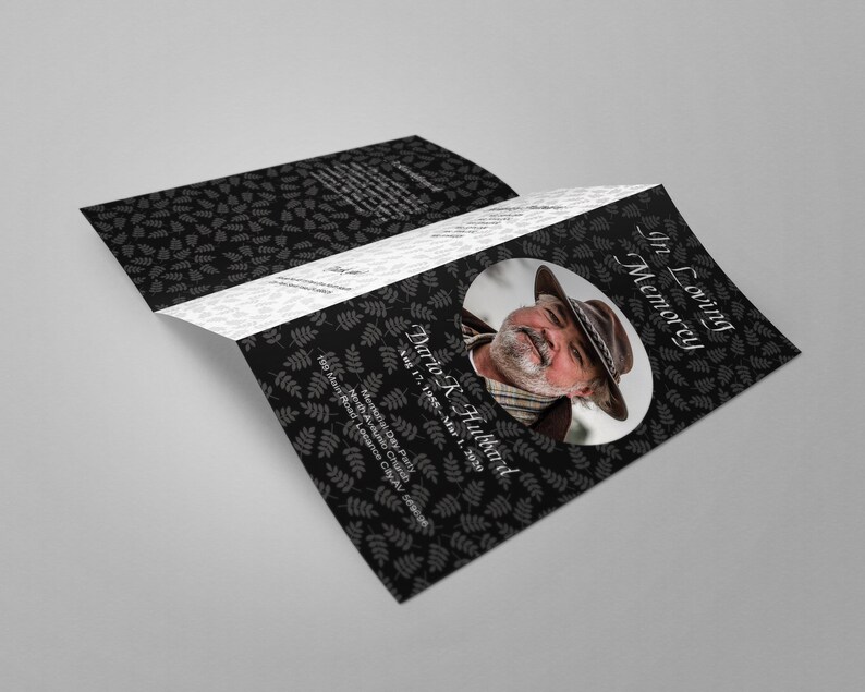 Printable Black and Gray Funeral Program Obituary Template Etsy