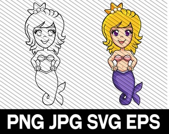 Yellow-Haired Mermaid Clipart: SVG, PNG, DXF Cut File (Digital Download)