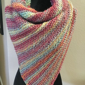 Hand Knit Triangle Scarf Wrap: Multicolor Acrylic Shoulder Shawl