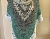 Hand knit woman s triangle shoulder scarf wrap oversized lightweight. Made in USA free shipping