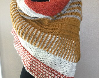 Hand Knit Oversized Triangle Scarf: Wool Shoulder Wrap