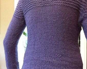 Hand Knit Blue Sweater: Lightweight Square Neck Pullover (XS)