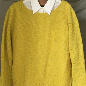 Hand Knit Wool Sweater: Bright Yellow Jumper, Size Small