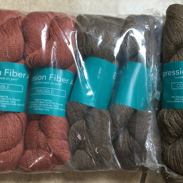 Destash yarn. Expression fiber arts restore fingering 5 skeins Alpaca Wool. 3 brown 2 copper.  Free shipping