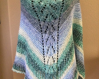 Hand Knit Ombre Scarf: USA Made Acrylic Lace Shawl
