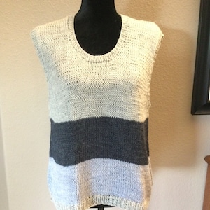 Hand Knit Wool Vest: Sleeveless Pullover, Striped Sweater (Size S/M)