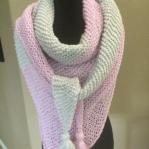 Hand Knit Cotton Blend Shawl: Oversized Tassel Scarf Wrap