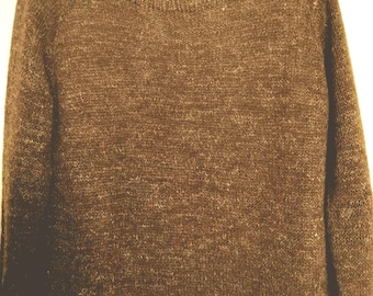 Hand Knit Alpaca Blend Sweater: Elegant Brown Pullover, Size Small