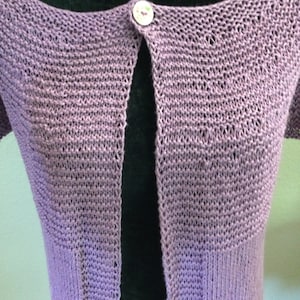 Hand Knit Lavender Cardigan: Women&#39;s Short Sleeve Top, Size M