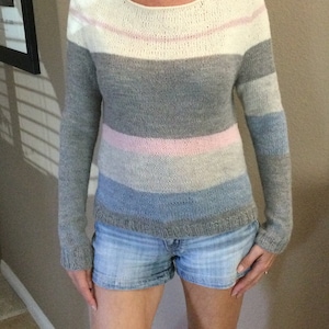 Hand Knit Alpaca Sweater: Striped Lightweight Women&#39;s Top, Size Small