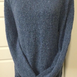 Hand Knit Blue Tweed Alpaca Sweater - Women&#39;s Size Small