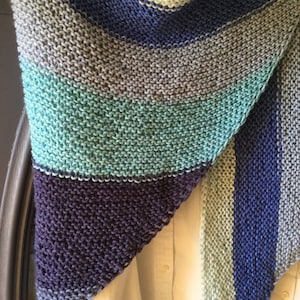 Hand Knit Oversized Triangle Shawl: Blue Tones, Lightweight Wrap