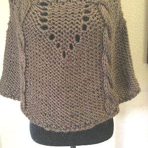 Hand Knit Alpaca Blend Poncho Cape - Dark Brown Shoulder Warmer