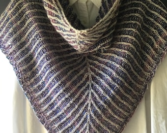 Triangle woman’s shawl shoulder wrap. Brioche hand knit super soft elegant one of a kind  made in America. Free shipping.