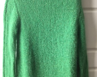 Hand Knit Alpaca Silk Sweater: Women's Green Pullover, Size Small