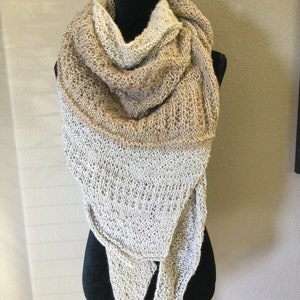 Hand Knit Merino Wool Shoulder Wrap: Beige USA Made Scarf