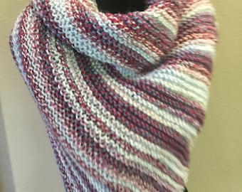 Hand Knit Asymmetrical Shawl: Multicolored Scarf Wrap, Made in USA