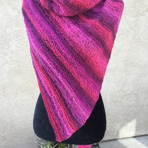 Hand knit woman’s triangle shoulder scarf wrap asymmetrical shawl hans made in USA